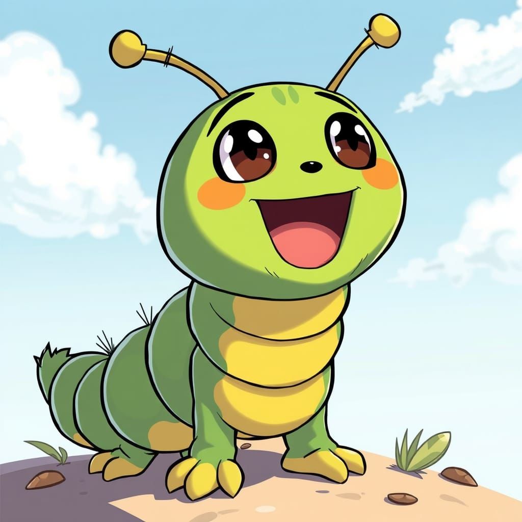 Excited Caterpillar anime style