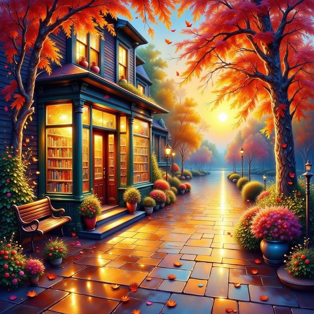 Warm Autumn Evening in a Quaint New England Village