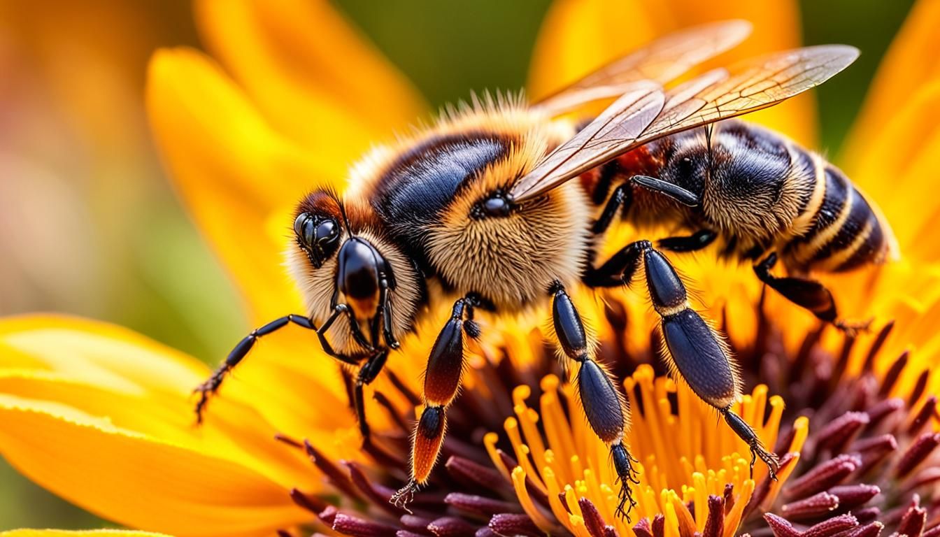 Macro Photo of Bee and Mole in Wildflower Field
