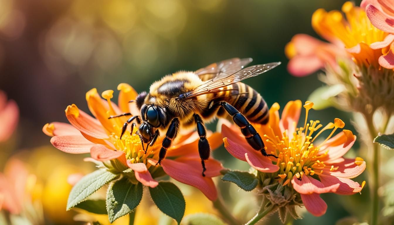 Brown Bee Pollinating Flowers in Macro Photography