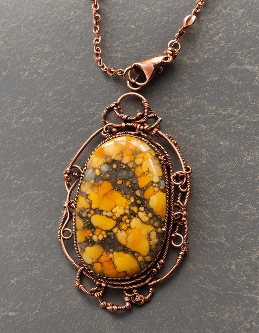 Vibrant Bumblebee Jasper Pendant with Copper Accents