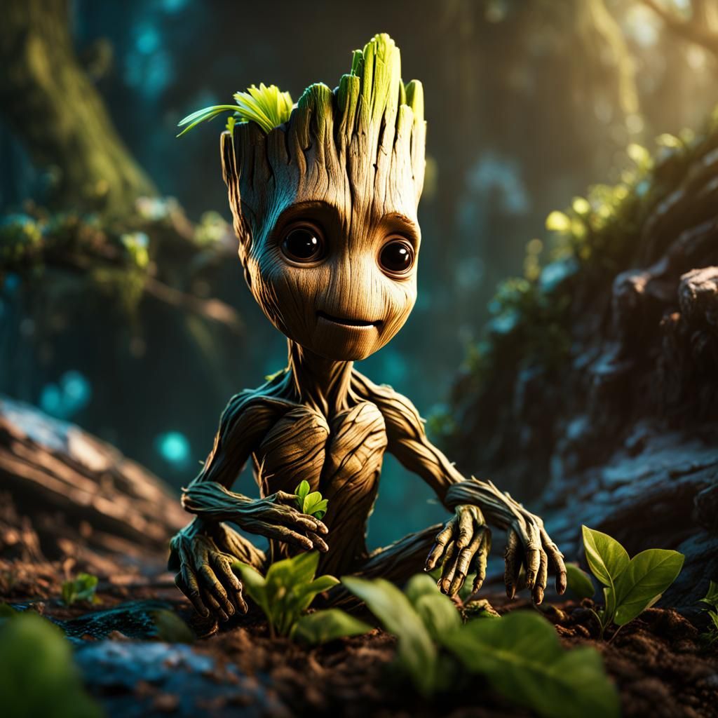 Detailed Baby Groot Fantasy Concept Art