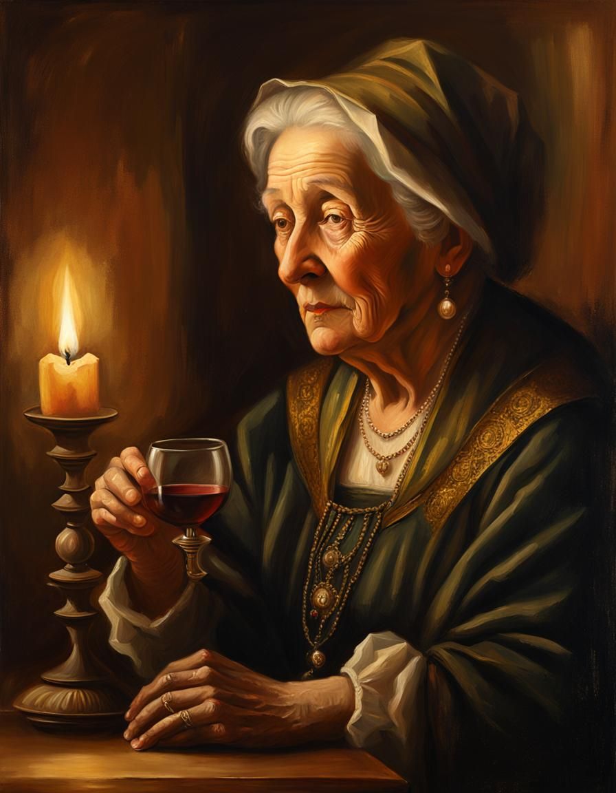 Renaissance Portrait: Old Woman with Wine Flask