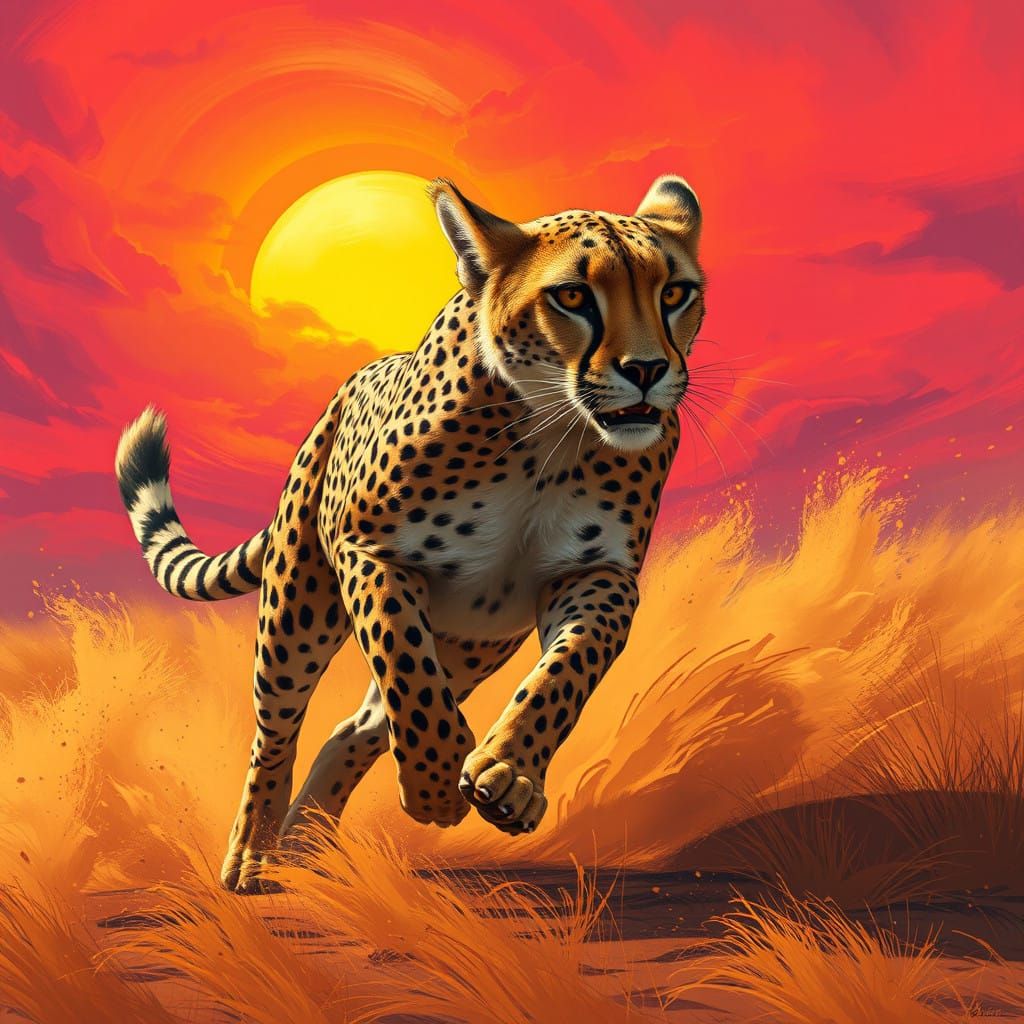 Majestic Cheetah Runs Across the Golden Serengeti