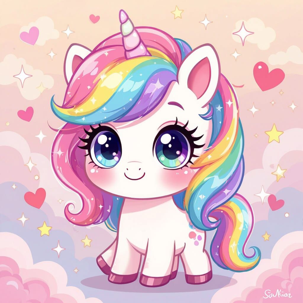 Kawaii Chibi Unicorn in Pastel Dreamscape