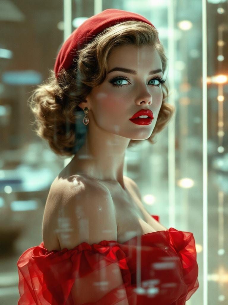 1950s Pin-Up in Neoclassical Holographic Style