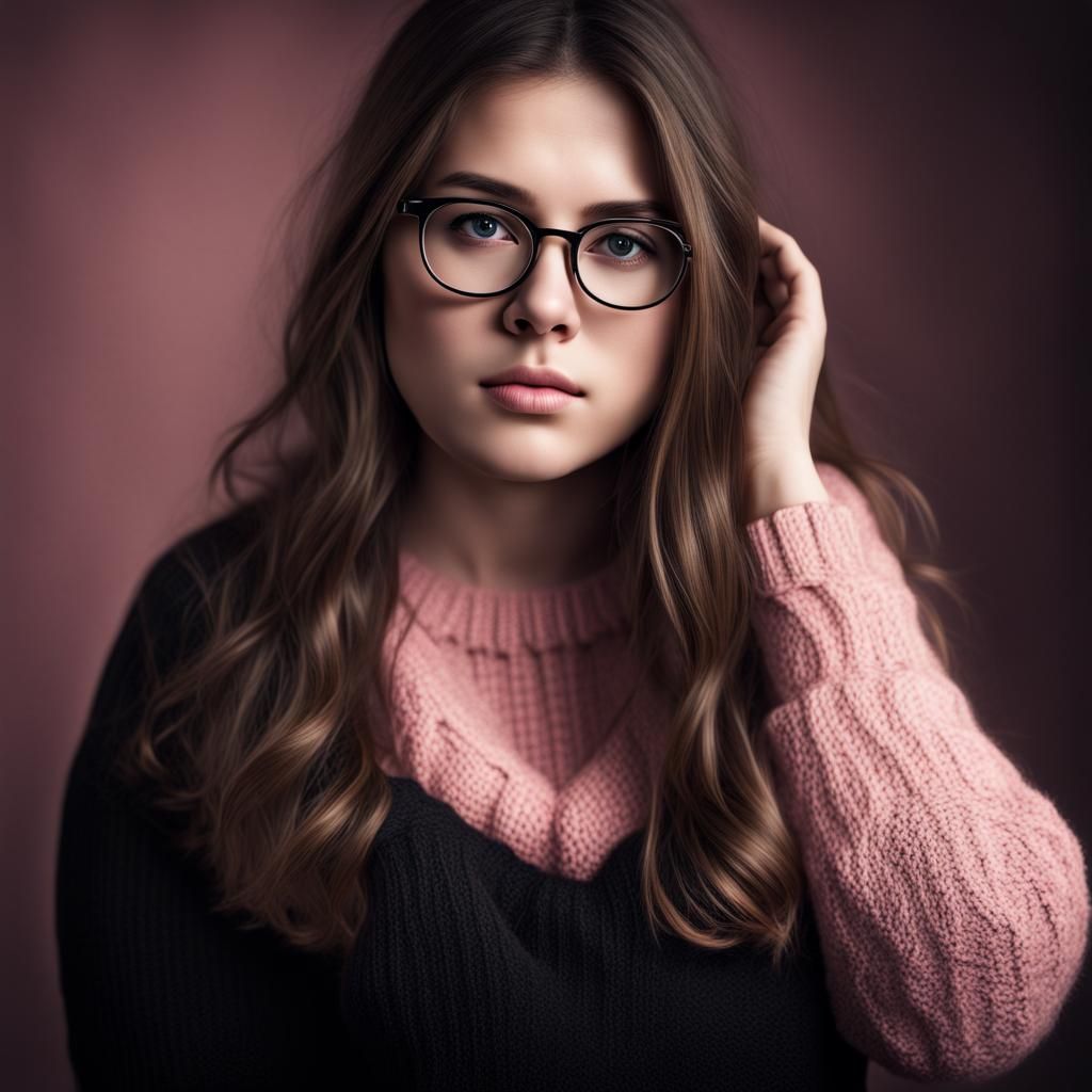 Hyperrealistic Portrait of a Young Woman in Black Dress