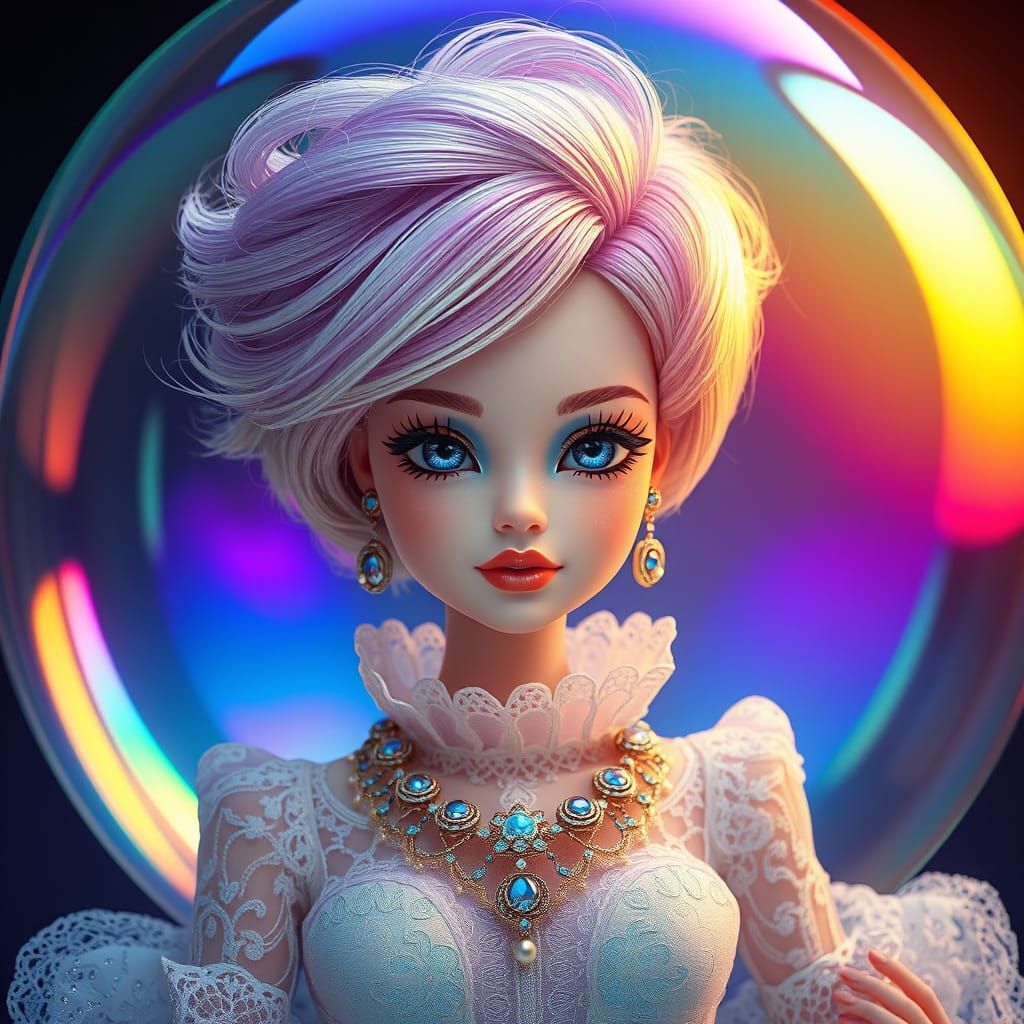 Rainbow Barbie in Iridescent Bubble, Superflat Aesthetic