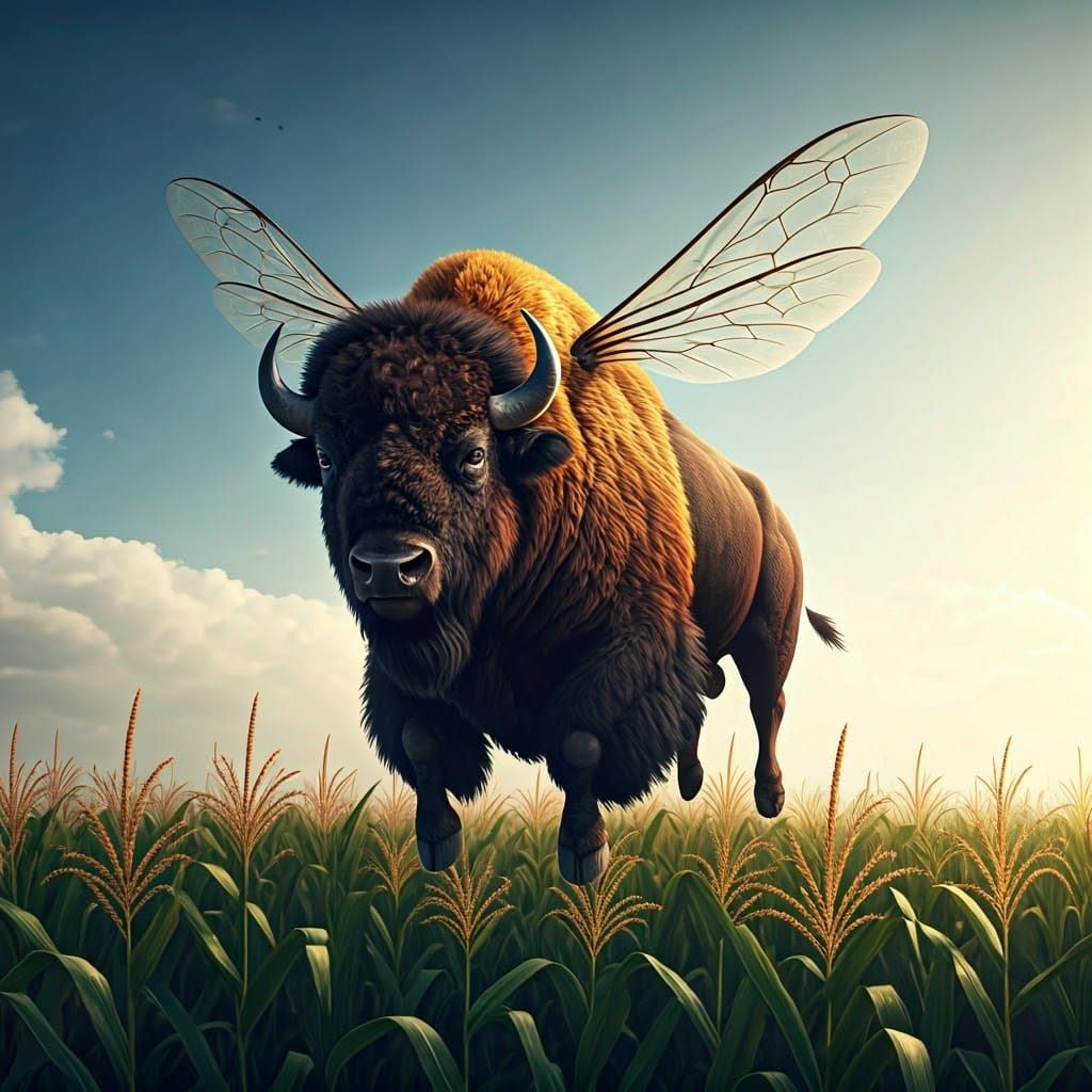 Elegant Buffalo Bumblebee Soars Over Sun-Kissed Cornfield in...