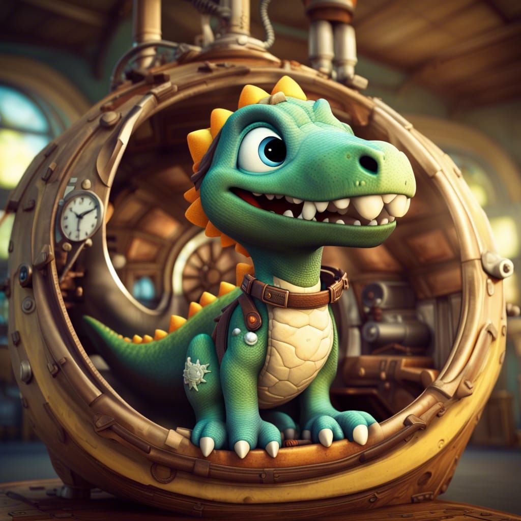 Cartoon Dinosaur's Time-Traveling Adventure