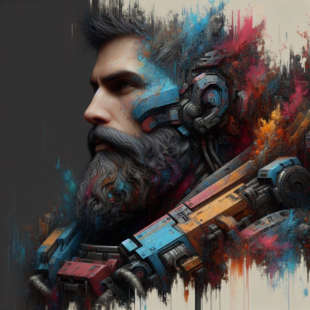 Bearded Mech Pilot Portrait in Fantasy Style