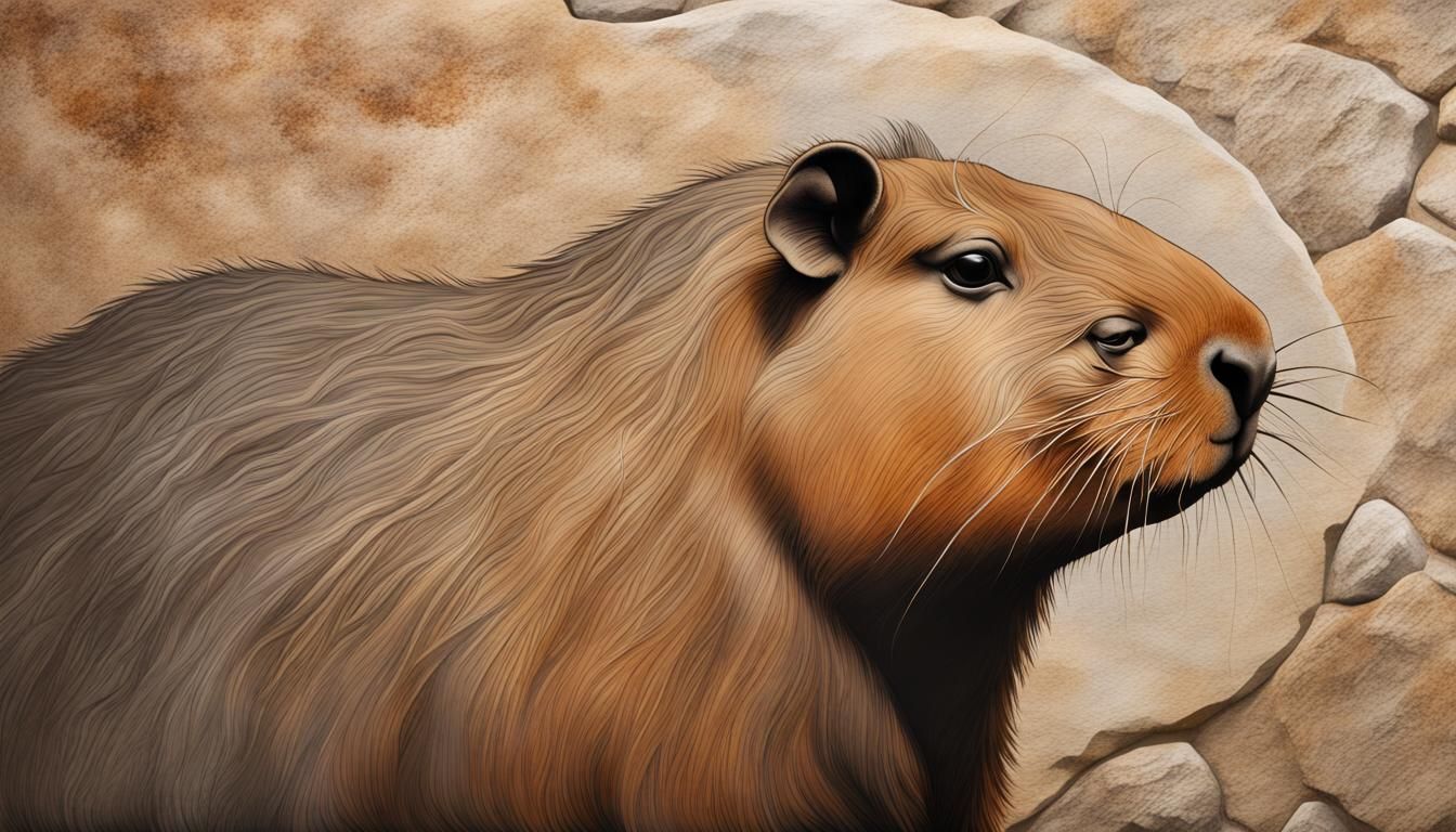 Majestic Capybara Rock Art in 2D Style