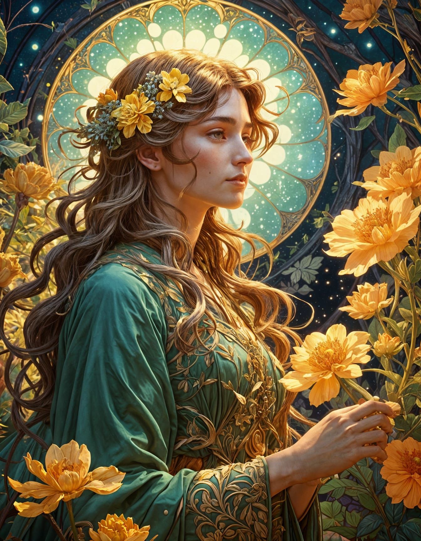 Celestial Botanist Cultivating Bioluminescent Garden in Art ...