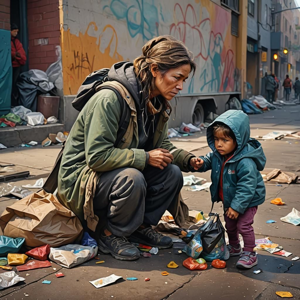 homeless woman and child