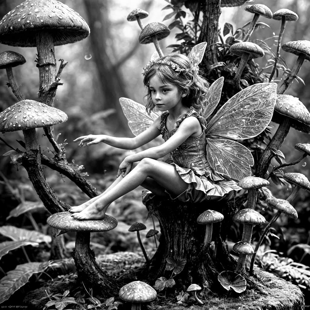Ballerina Fairy on Mushroom, Macro Photography