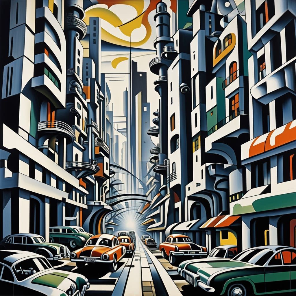 Futuristic Metropolis in Cubist Futurism Style