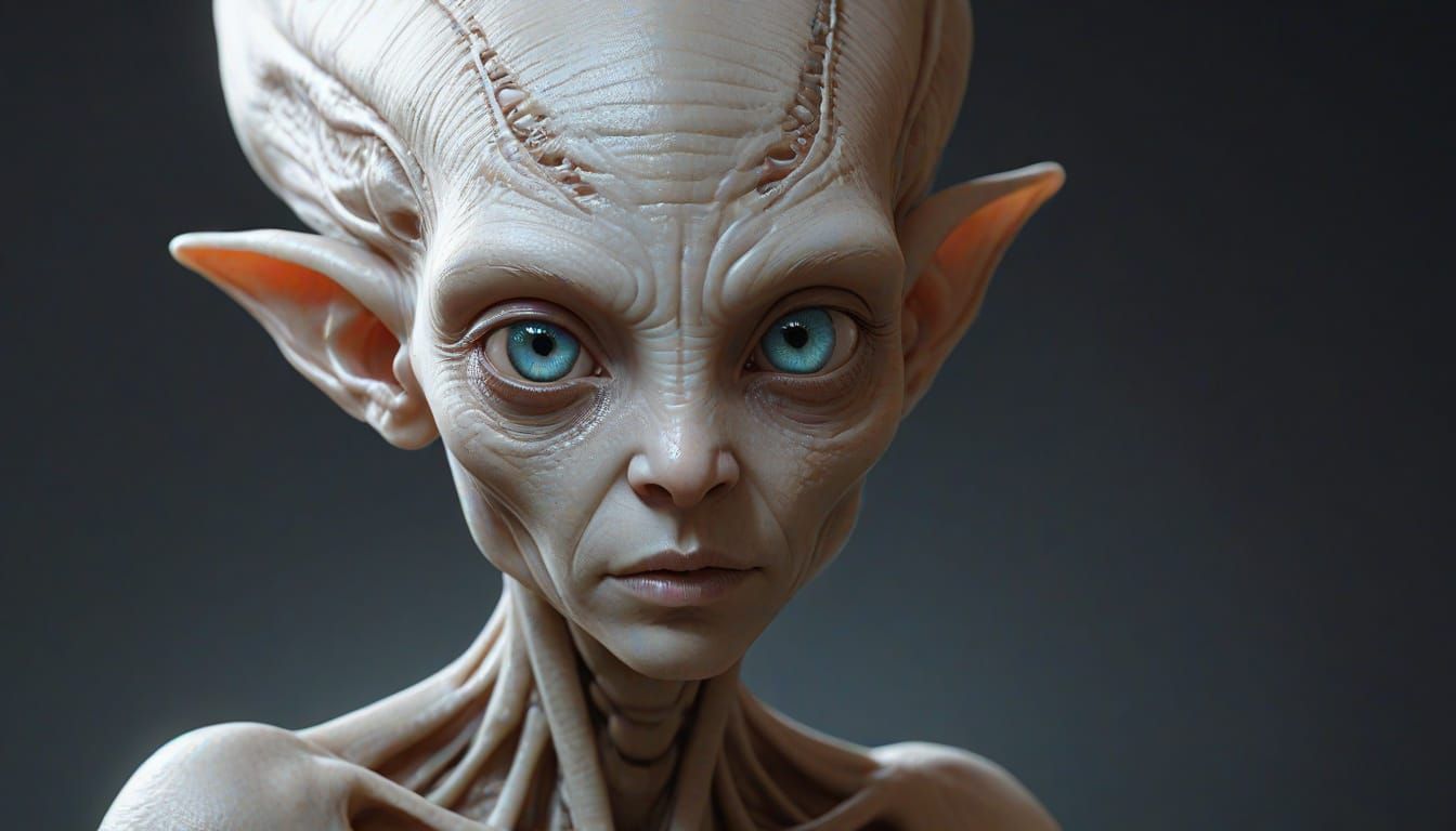 Detailed Concept Art of Alien Humanoids with Large Eyes