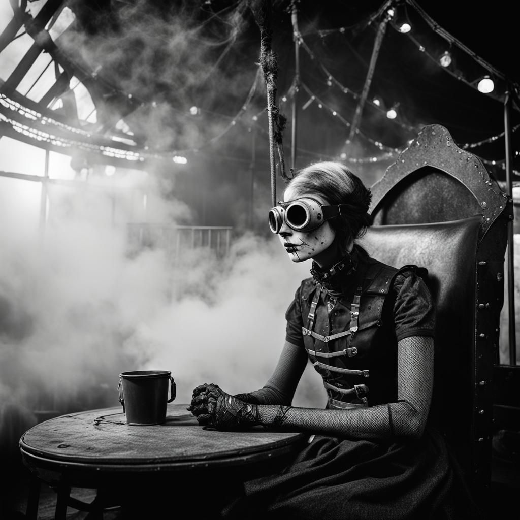 Goth Model at Haunted Carnival in Black and White