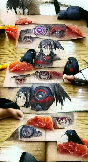 Sharingan Eye and Raven Anime Artwork