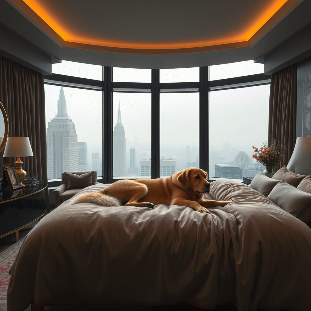 Luxurious Bedroom Sanctuary on a Rainy Day in New York