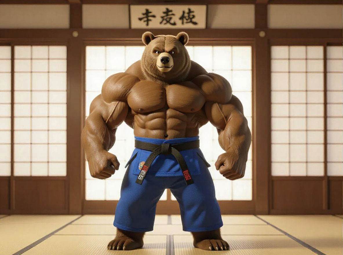 Muscular Judo Bear in Dojo: Pixar-esque 3D Art