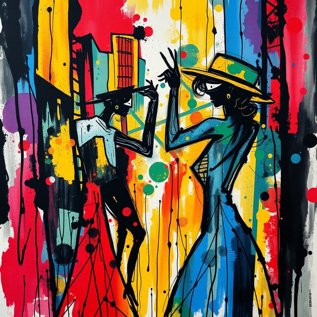 Cubist Cabaret Dancers in Urban Splatter Art