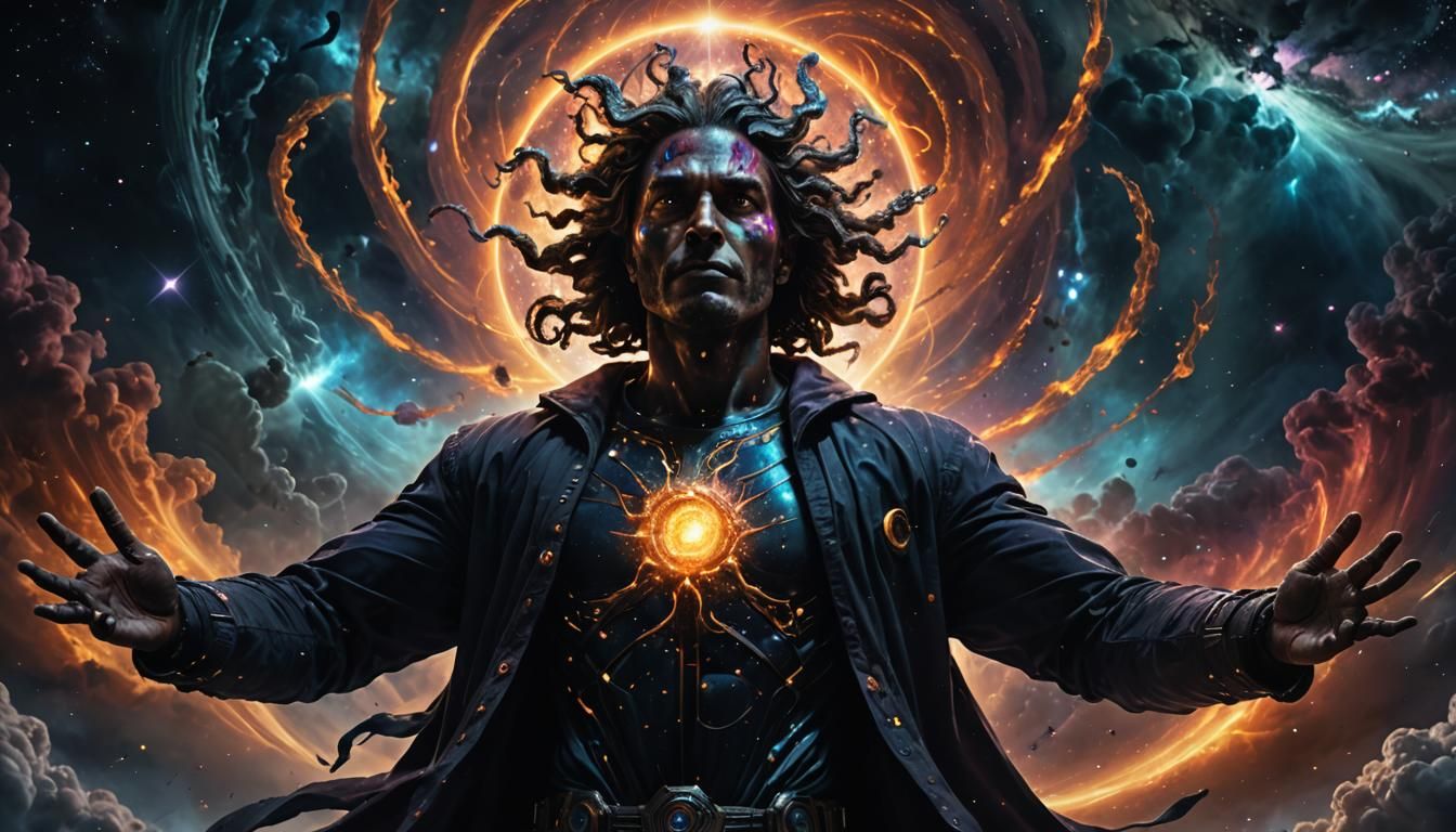 Cosmic Entity Portrait in Dark Academia Style