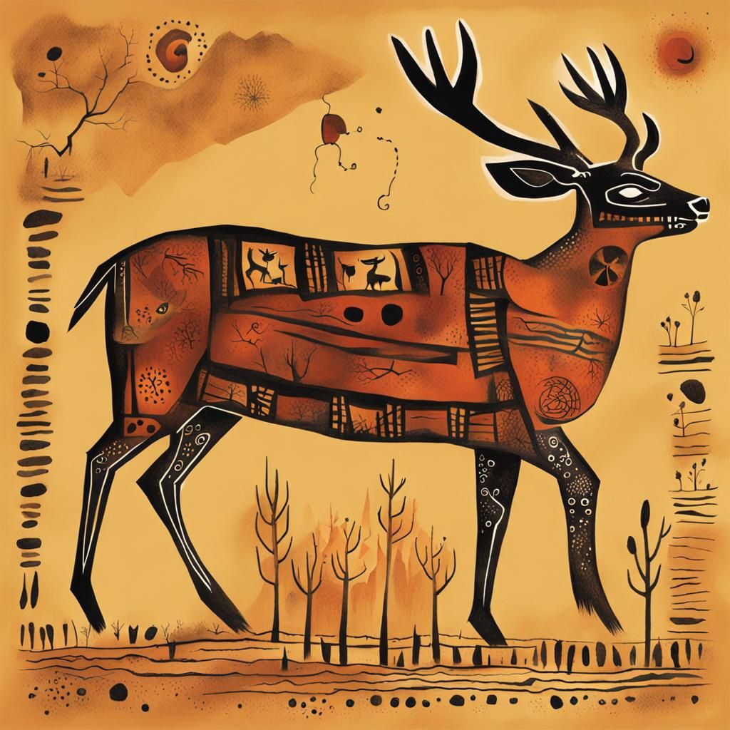 Deer in Cave Painting Style of Javier Mariscal