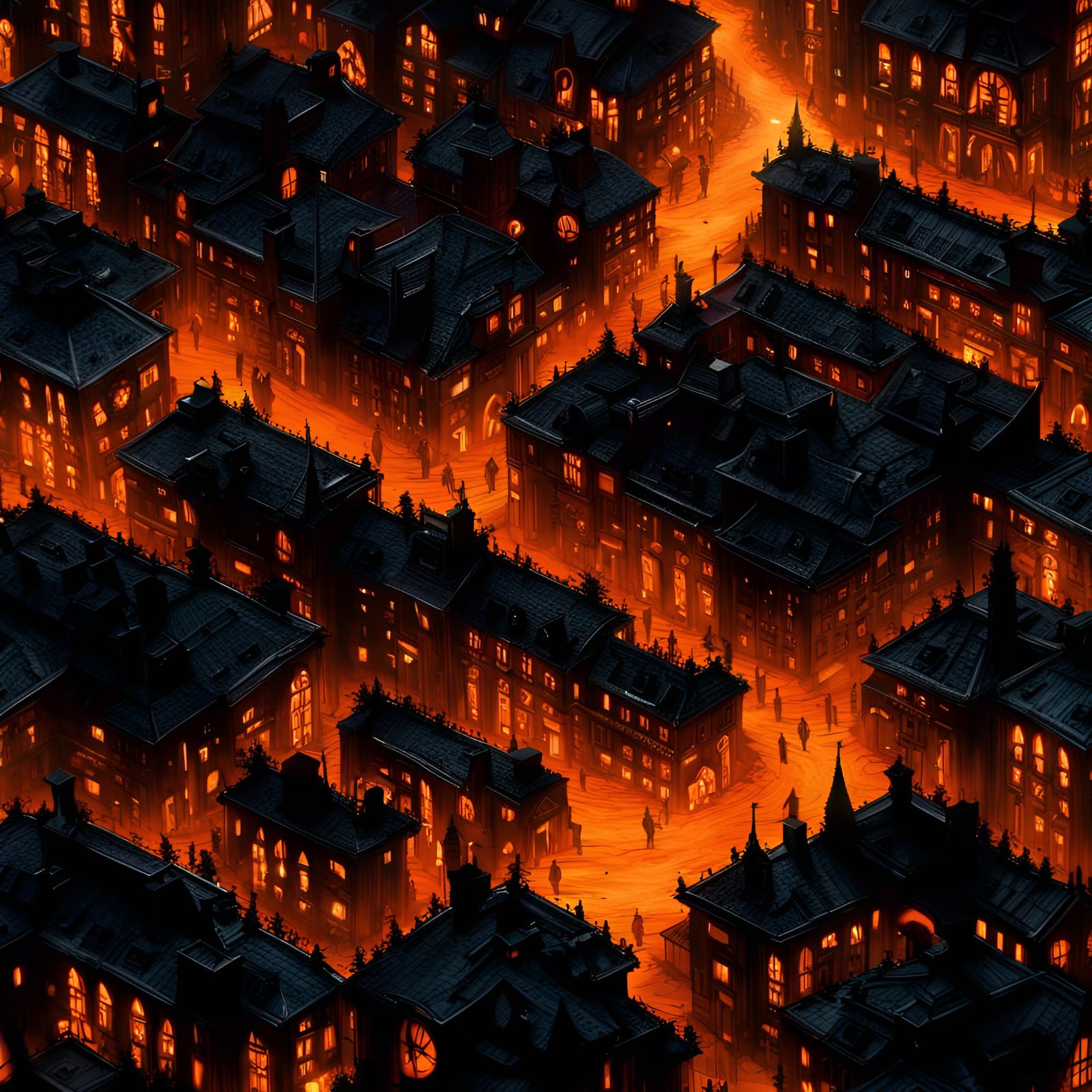 Glowing Halloween City in Dark Fantasy Concept Art