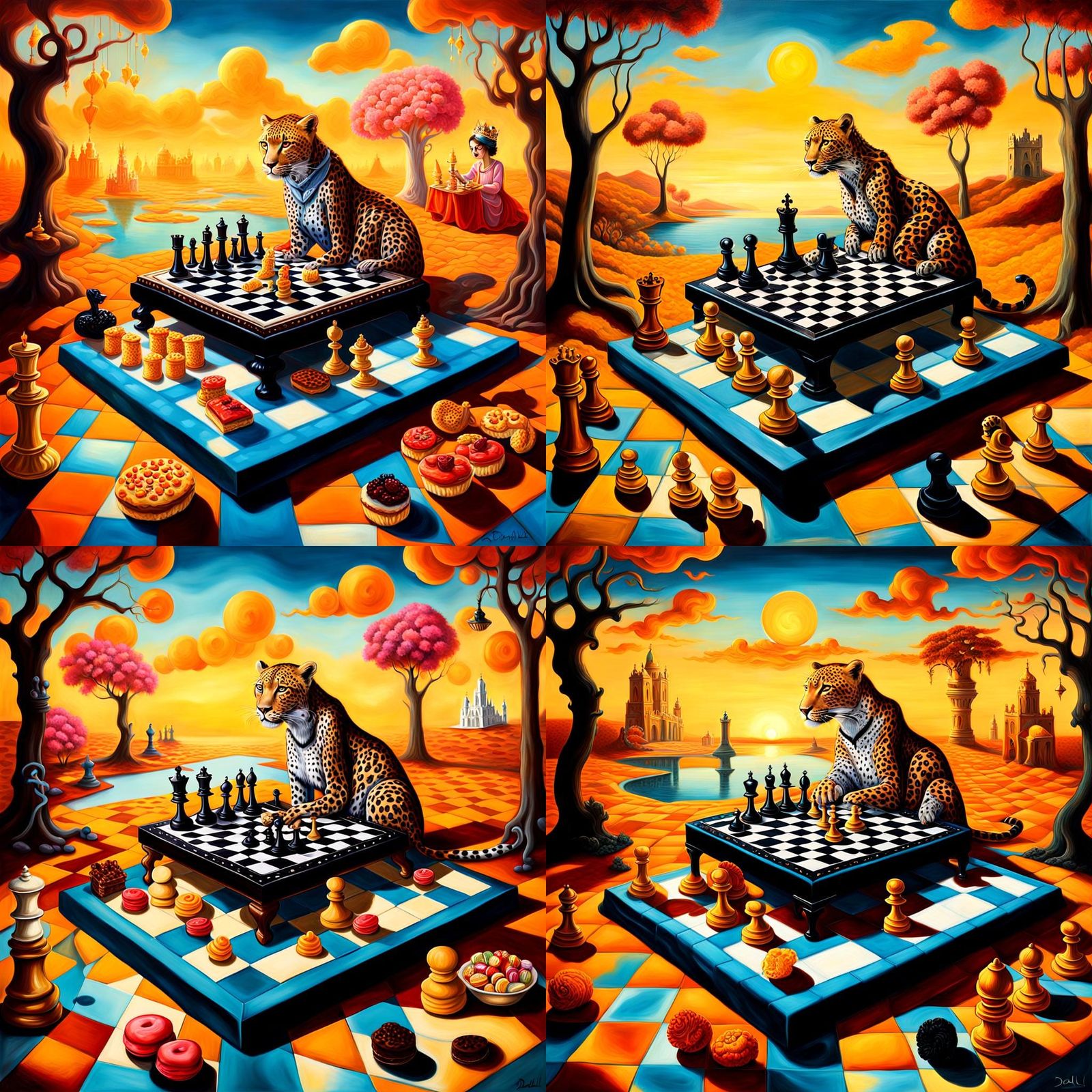 Surreal Leopard Plays Chess in Dali Landscape