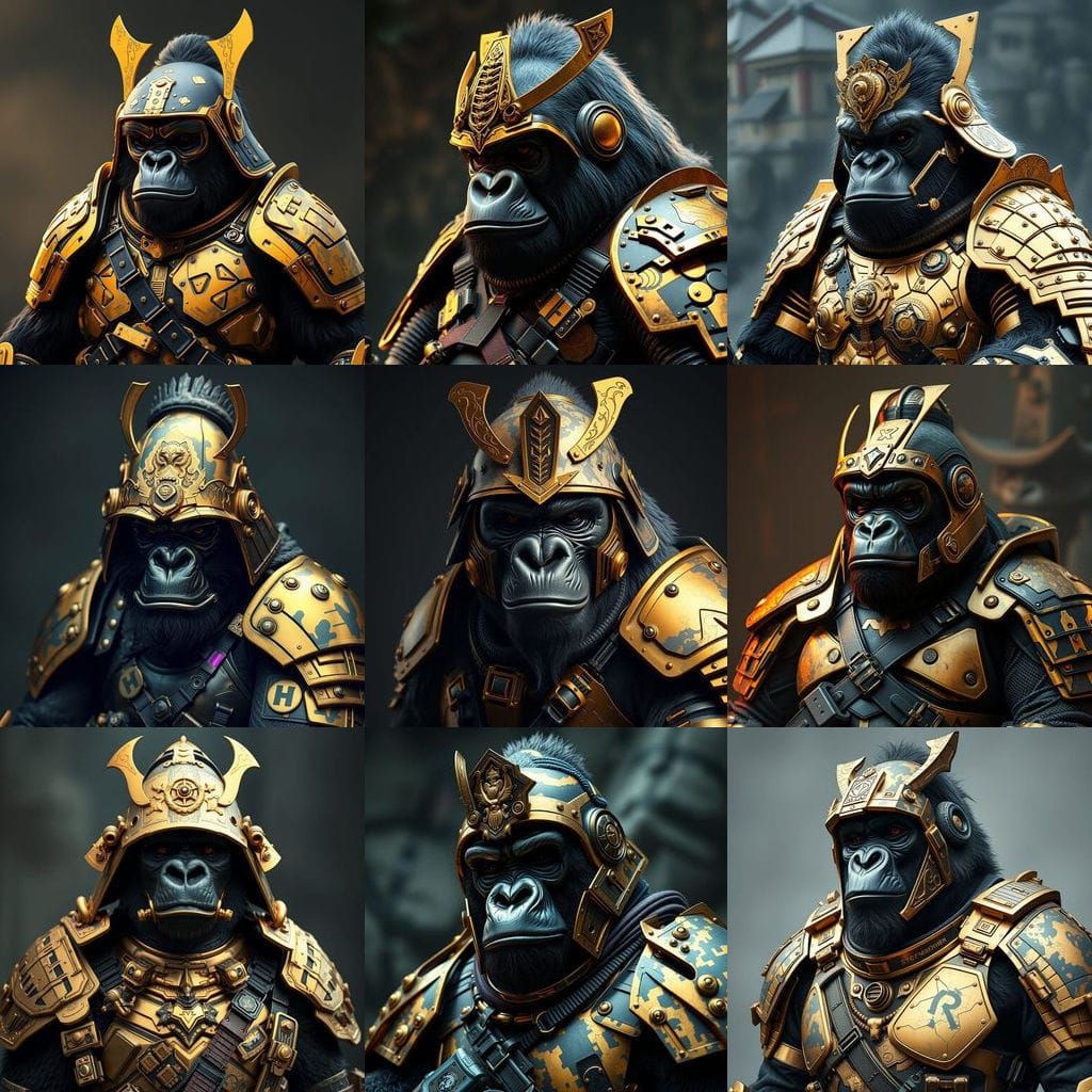 Golden Gorilla Warrior in Futuristic Warhammer Armor