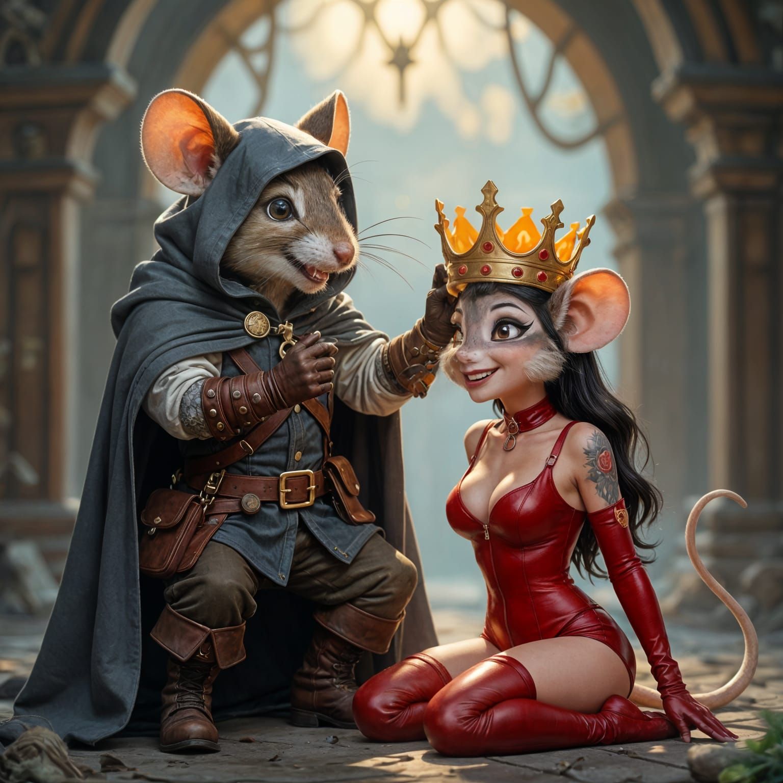 Anthropomorphic Mouse Crowned King with Cheese Crown