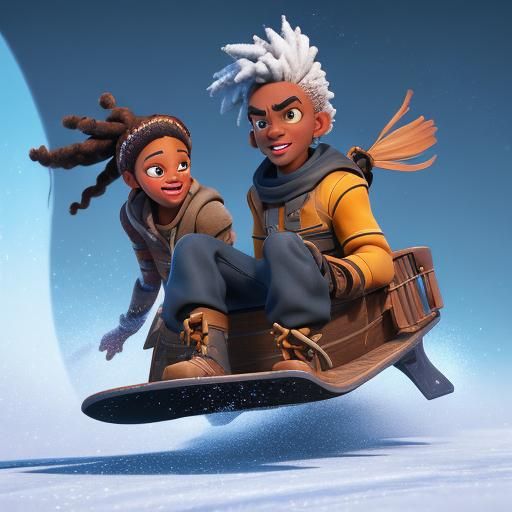Kids Sledding in Snow: Pixar-Style 3D Art