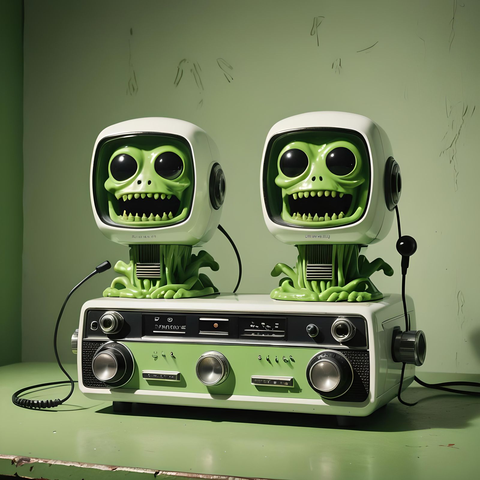 Evil Alien Pods in Vintage Radio Station: Pop Art