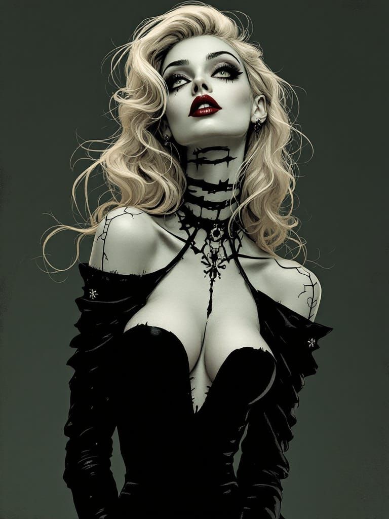 Gothic Pin-Up Woman with Elegant Grace