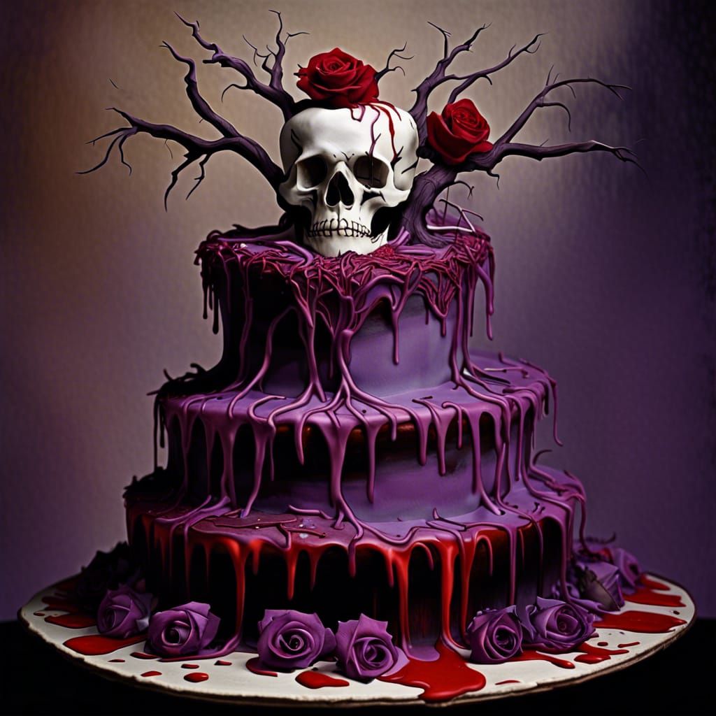 Scary Tree Cake with Dripping Blood Red Frosting