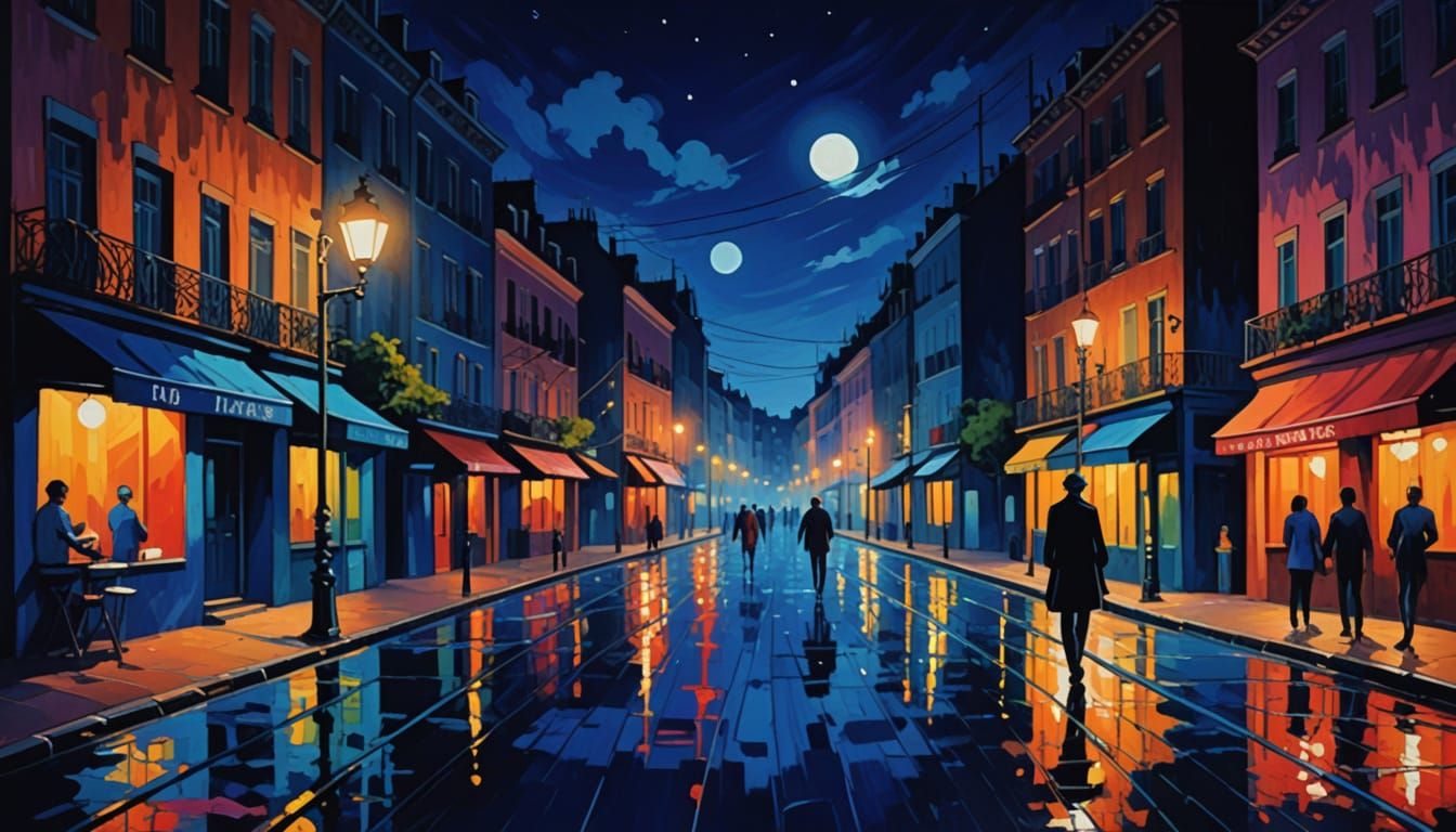 Seaside Boulevard at Dusk in Matisse Oil Painting Style