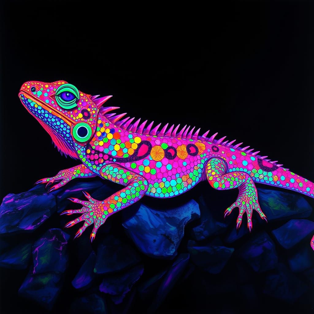 Abstract Musical Lizard in Expressionist Airbrush Art