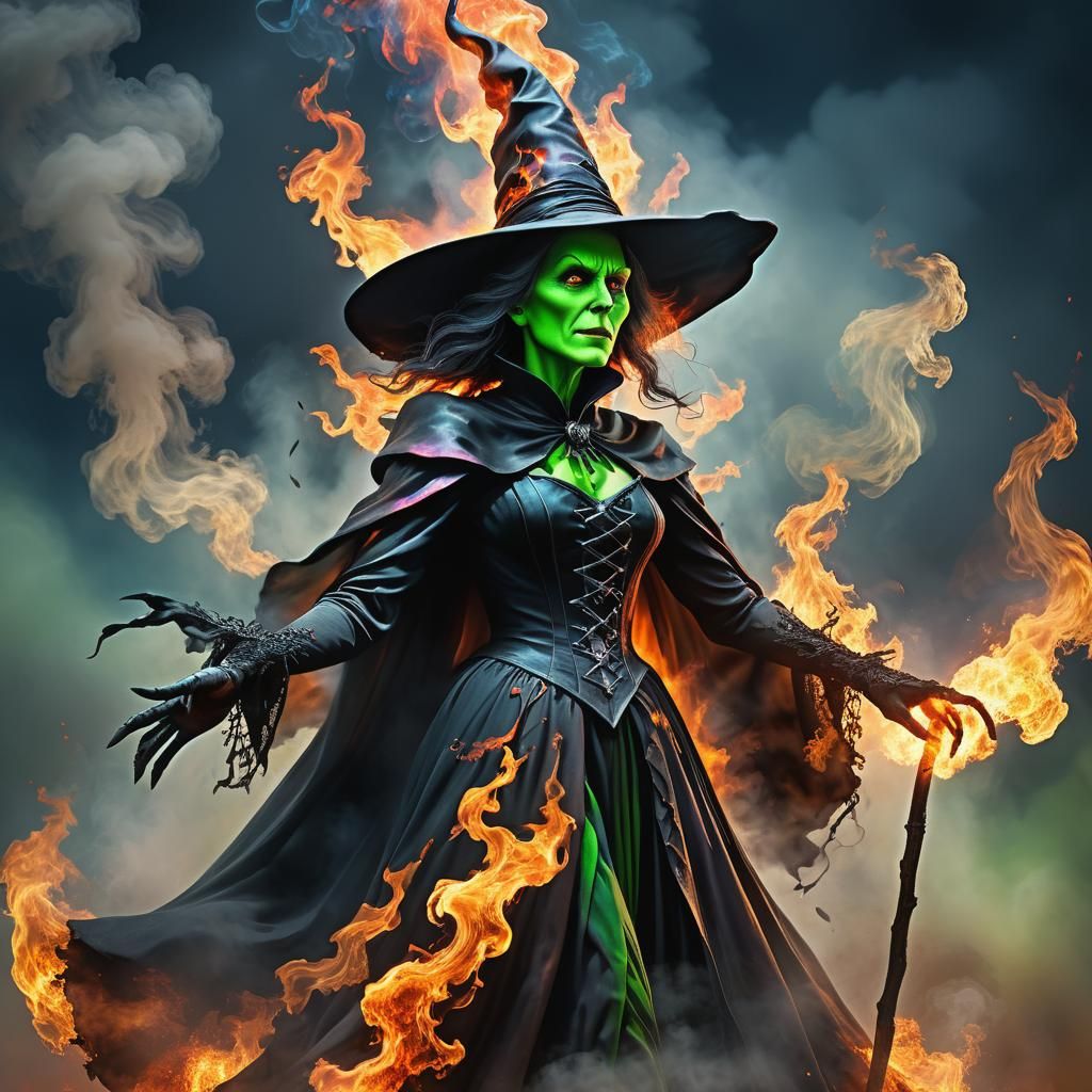 Flame Witch Portrait in Magical Fantasy Style