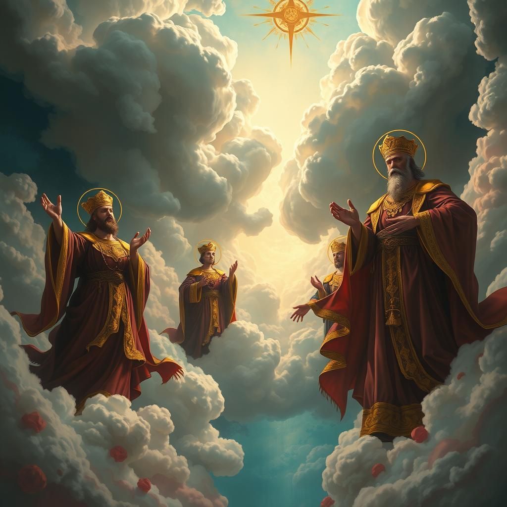 Baroque Saints in Ethereal Dreamscape