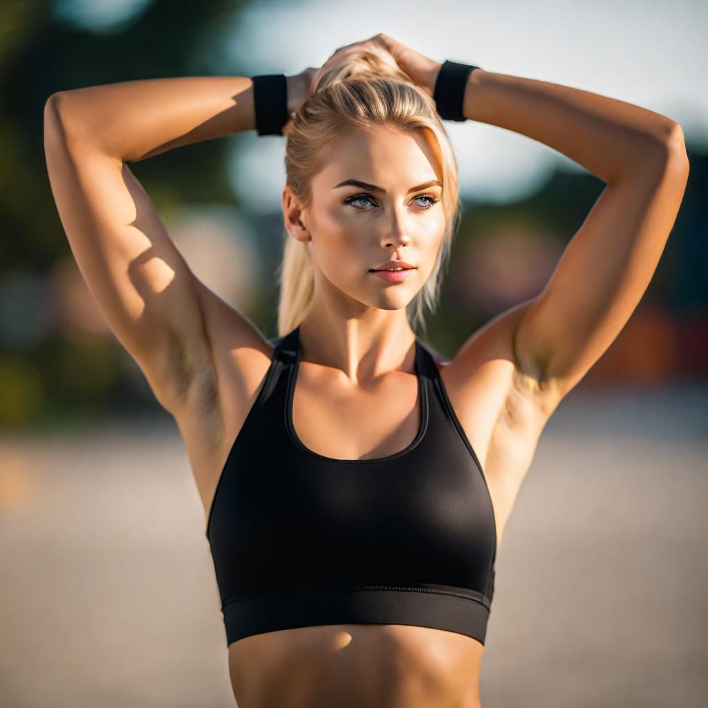 Blonde Woman in Sports Bra: Hyperrealistic Photo