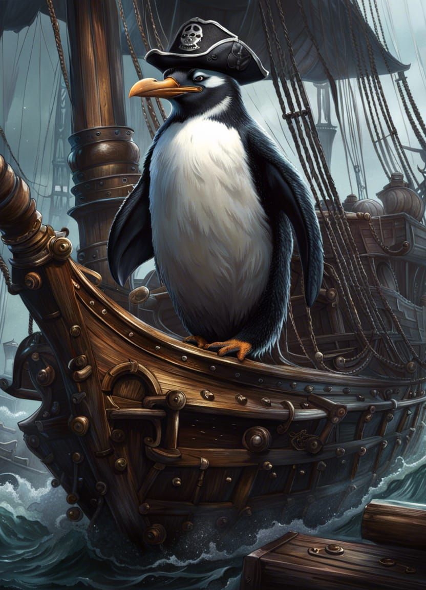 Intricate Evil Penguin Pirate on Ship