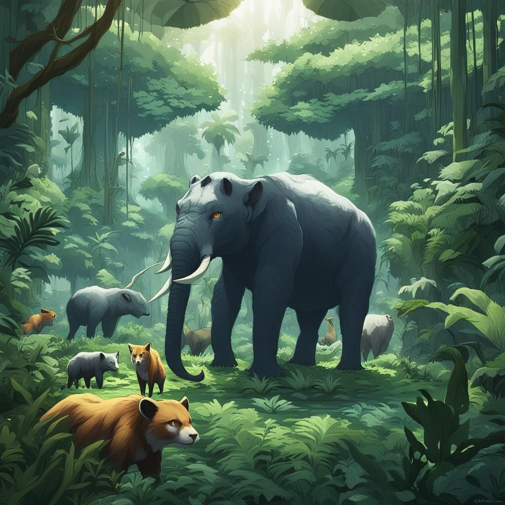 Lush Rainforest Scene in Detailed 3D Anime Style