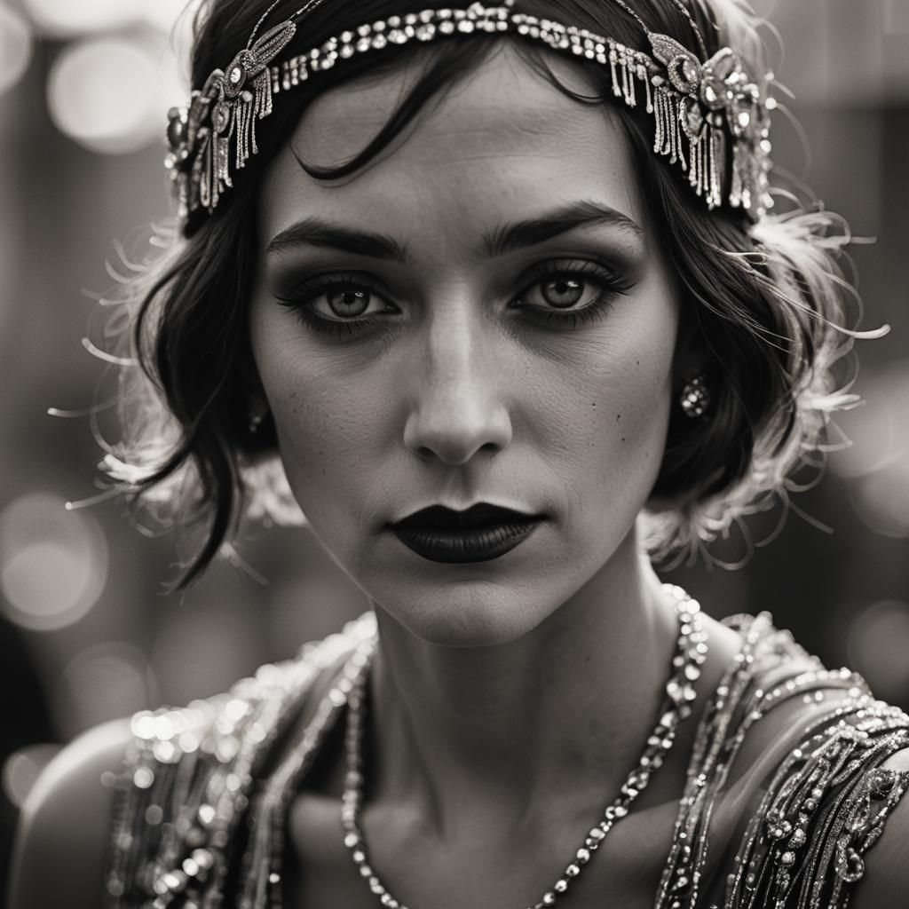 1920s Flapper Girl Portrait in Black and White