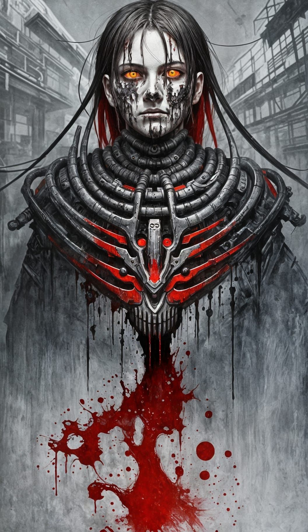 Surreal, Bloody Red-Hued Portrait of a Creepy, Sci-Fi Entity...