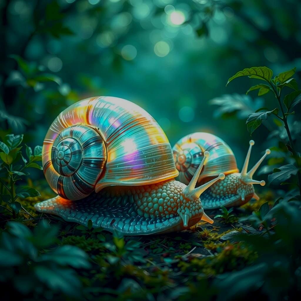 Otherworldly Intelligent Snails in a Surreal Landscape