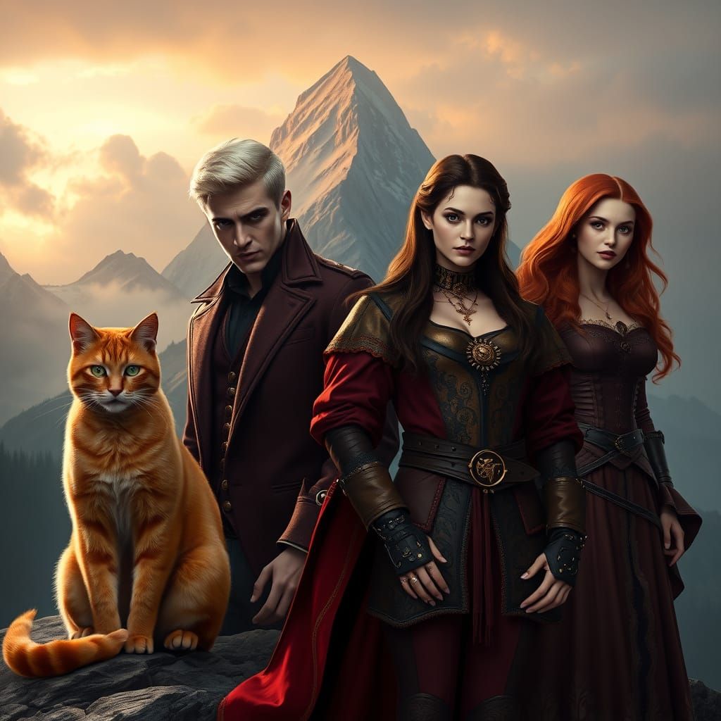 Mystical Creatures on a Shrouded Mountain Peak