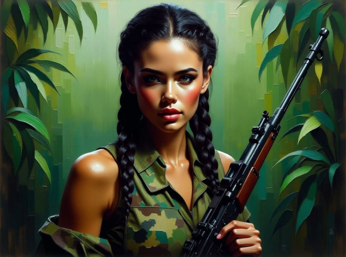 Hyperdetailed Oil Painting of a Jungle Guerrilla Fighter
