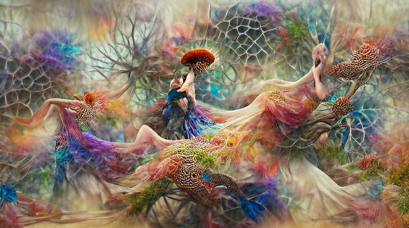 Woman Dancing in Surreal Sun and Moon Flower