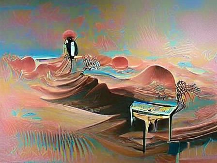 Surreal Piano Man in a Dali-esque Landscape
